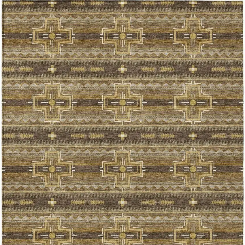 Chocolate And Brown Tribal Washable Indoor Outdoor Area Rug Photo 4