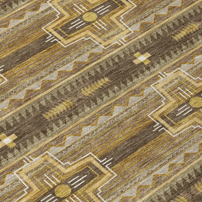 Chocolate And Brown Tribal Washable Indoor Outdoor Area Rug Photo 8