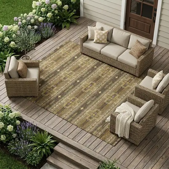 Chocolate And Brown Tribal Washable Indoor Outdoor Area Rug Photo 1