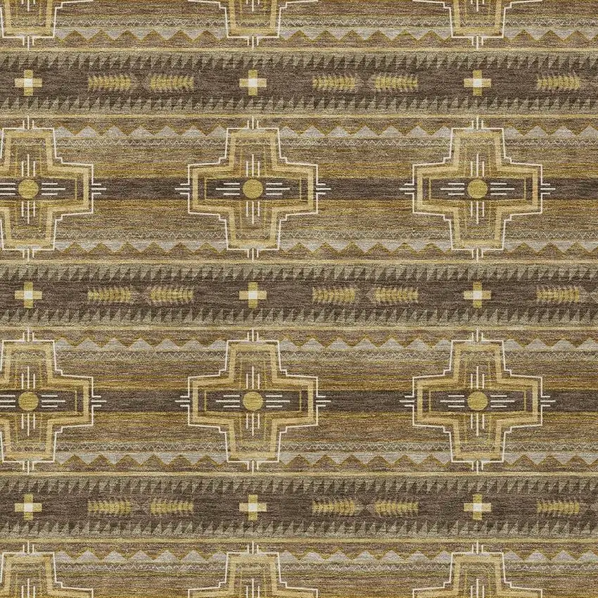 Chocolate And Brown Tribal Washable Indoor Outdoor Area Rug Photo 5