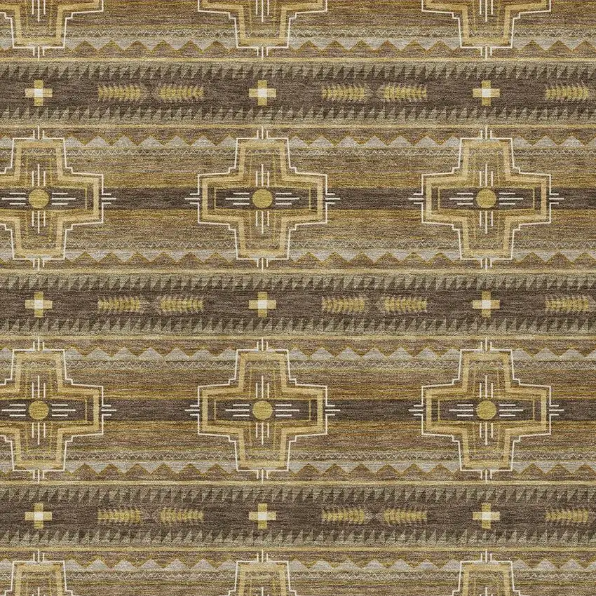 Chocolate And Brown Tribal Washable Indoor Outdoor Area Rug Photo 3