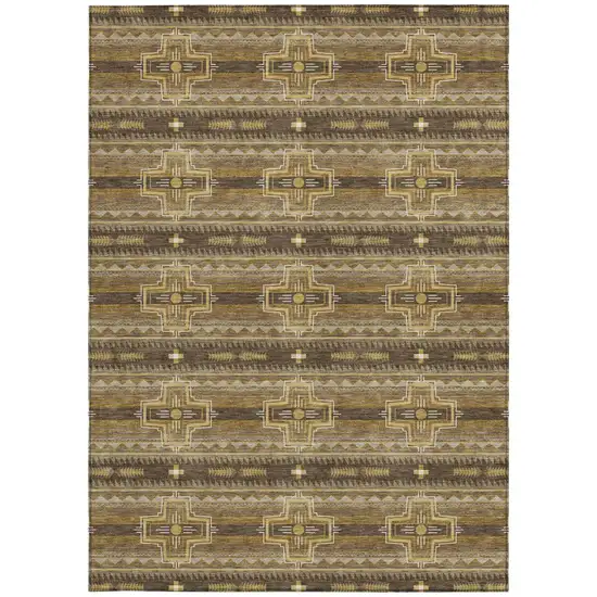 Chocolate And Brown Tribal Washable Indoor Outdoor Area Rug Photo 3