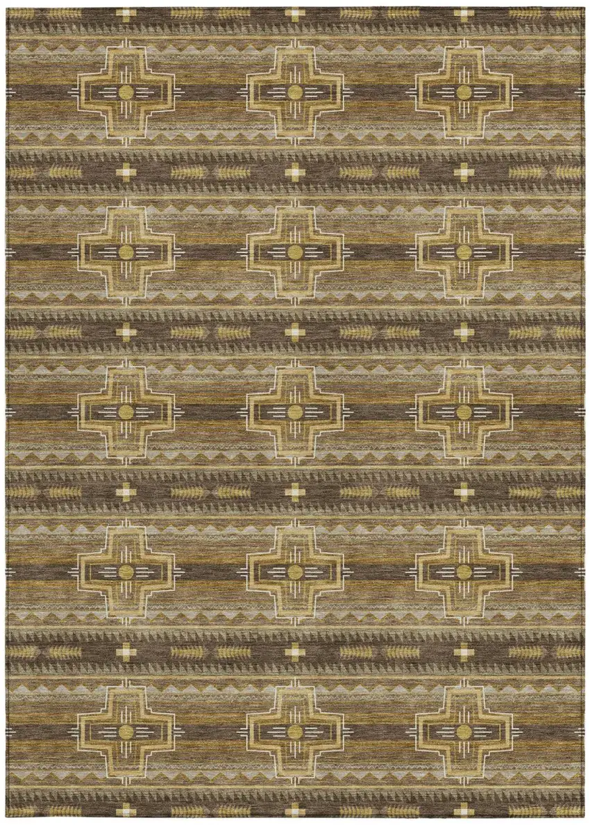 Chocolate And Brown Tribal Washable Indoor Outdoor Area Rug Photo 3