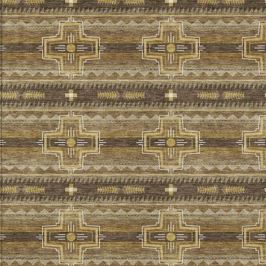 Chocolate And Brown Tribal Washable Indoor Outdoor Area Rug Photo 4