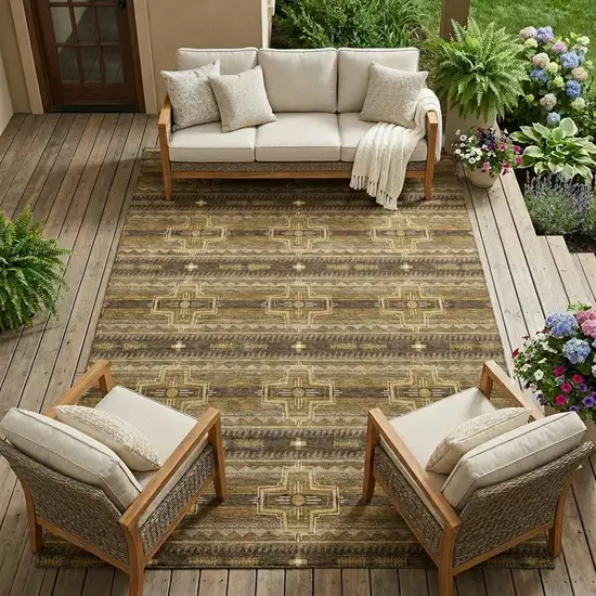 Chocolate And Brown Tribal Washable Indoor Outdoor Area Rug Photo 1
