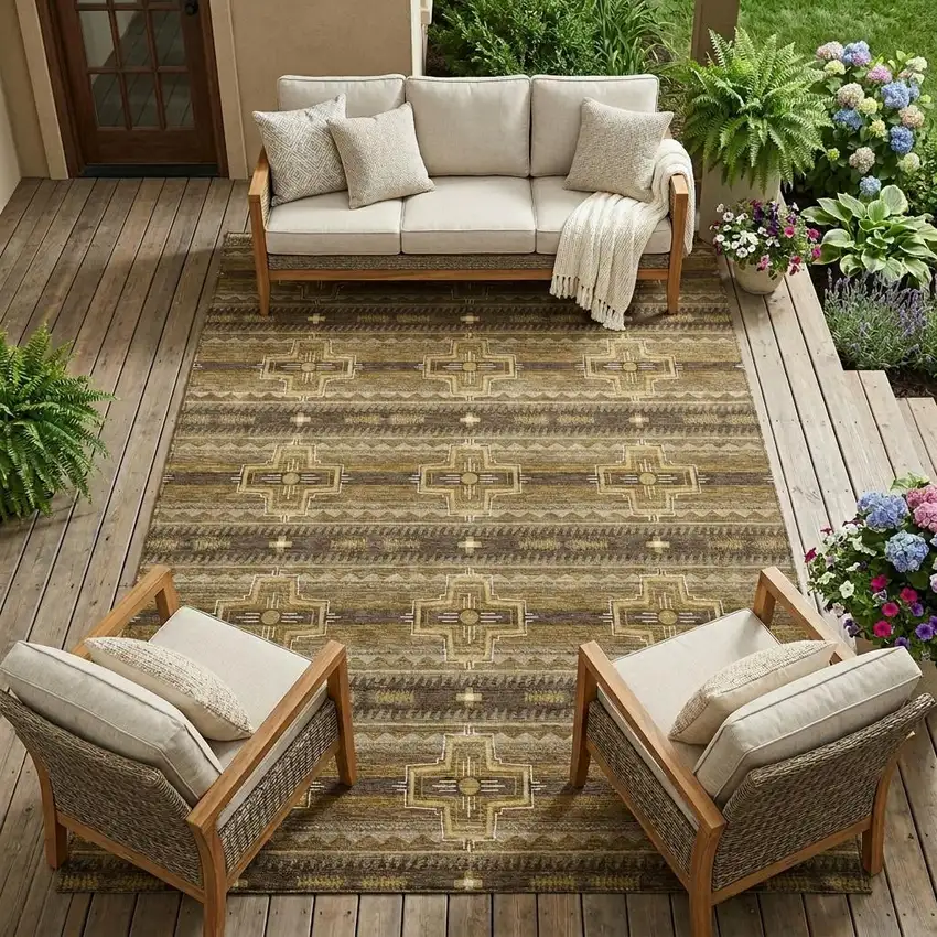 Chocolate And Brown Tribal Washable Indoor Outdoor Area Rug Photo 1