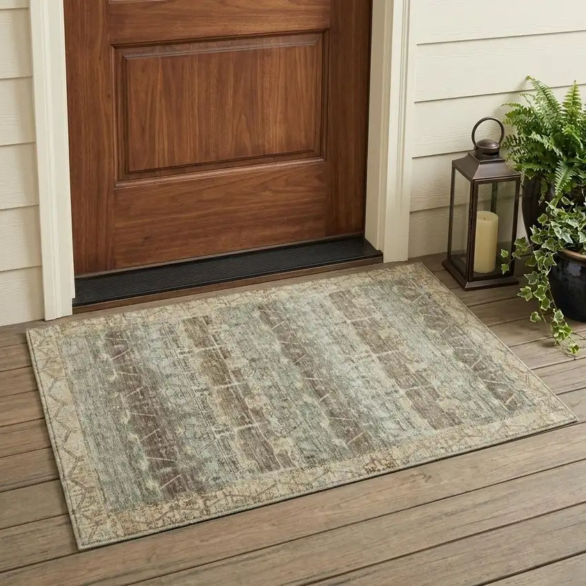 Chocolate And Brown Tribal Washable Indoor Outdoor Area Rug Photo 1