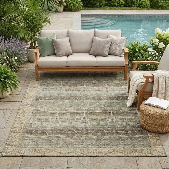 Chocolate And Brown Tribal Washable Indoor Outdoor Area Rug Photo 1