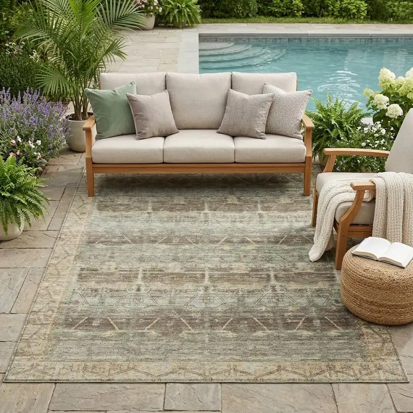 Chocolate And Brown Tribal Washable Indoor Outdoor Area Rug Photo 1