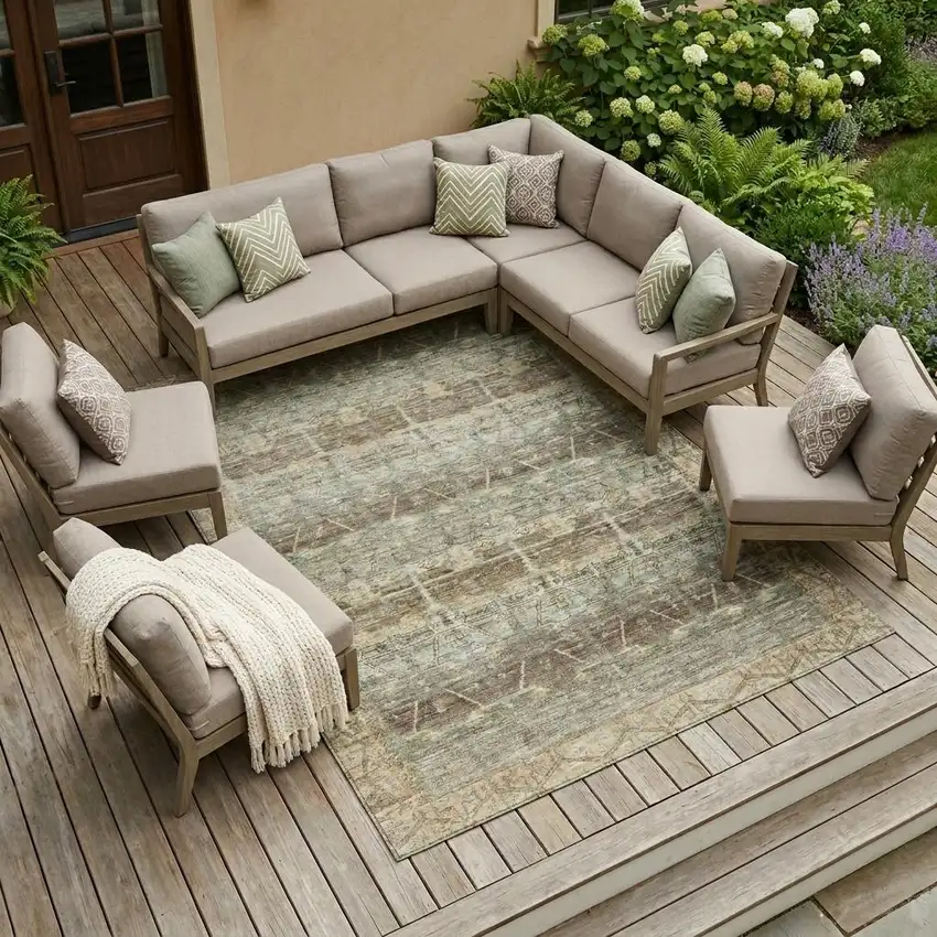 Chocolate And Brown Tribal Washable Indoor Outdoor Area Rug Photo 1