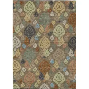 Photo of Chocolate And Charcoal Damask Washable Indoor Outdoor Area Rug