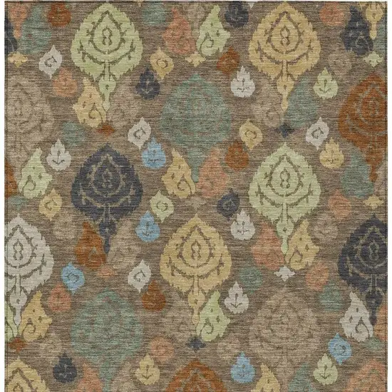 Chocolate And Charcoal Damask Washable Indoor Outdoor Area Rug Photo 2