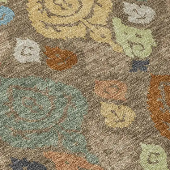 Chocolate And Charcoal Damask Washable Indoor Outdoor Area Rug Photo 9
