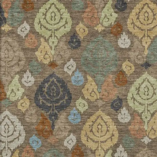 Chocolate And Charcoal Damask Washable Indoor Outdoor Area Rug Photo 2