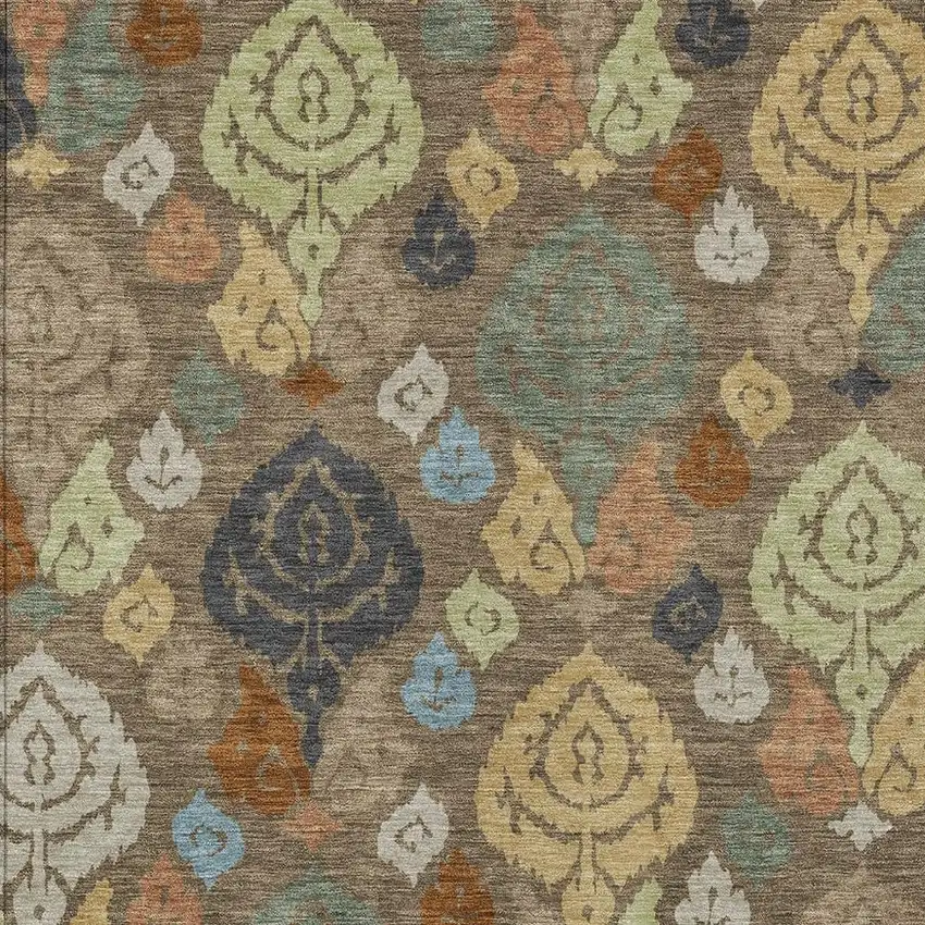 Chocolate And Charcoal Damask Washable Indoor Outdoor Area Rug Photo 2