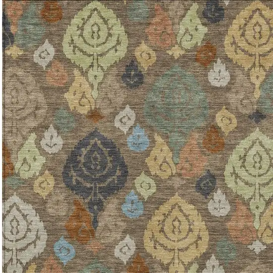 Chocolate And Charcoal Damask Washable Indoor Outdoor Area Rug Photo 2