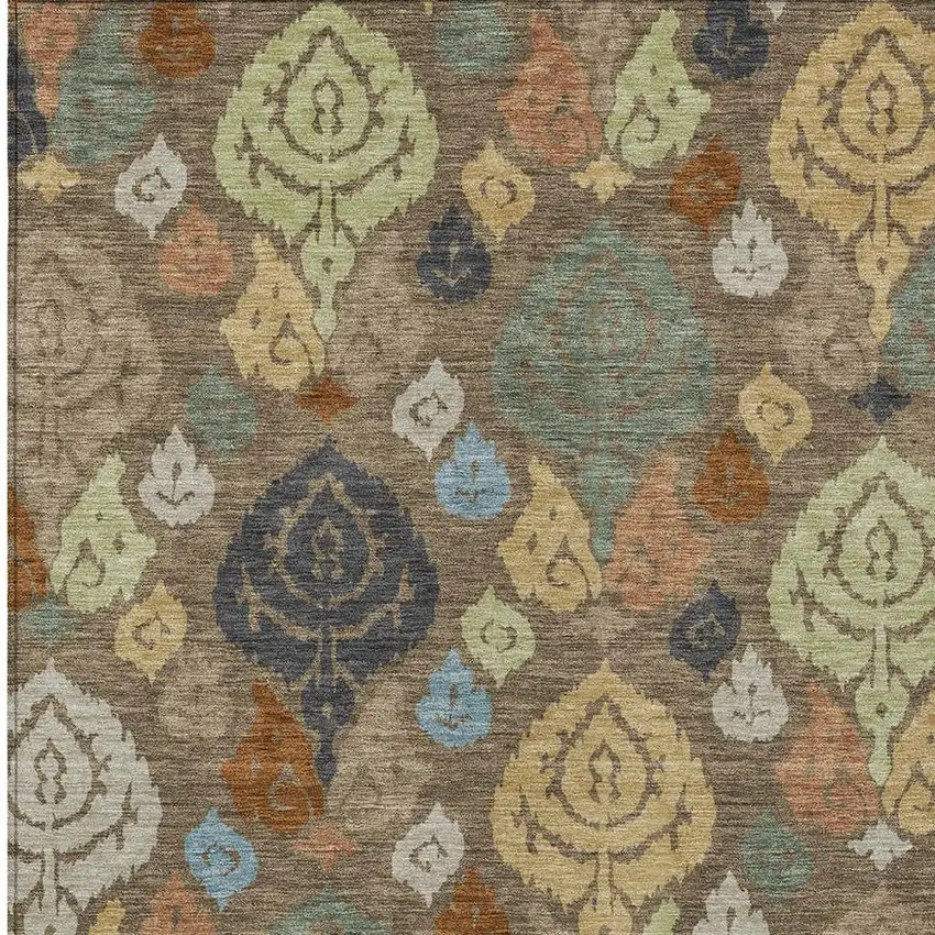 Chocolate And Charcoal Damask Washable Indoor Outdoor Area Rug Photo 2