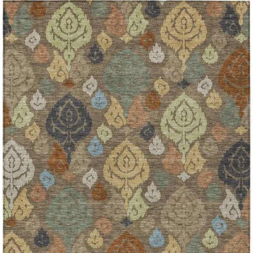 Chocolate And Charcoal Damask Washable Indoor Outdoor Area Rug Photo 3