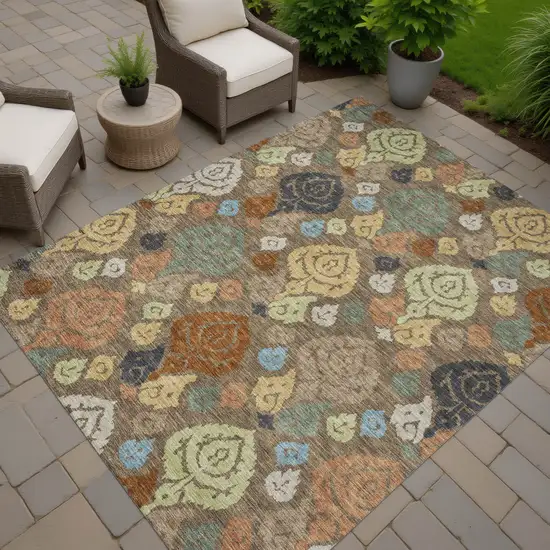 Chocolate And Charcoal Damask Washable Indoor Outdoor Area Rug Photo 7