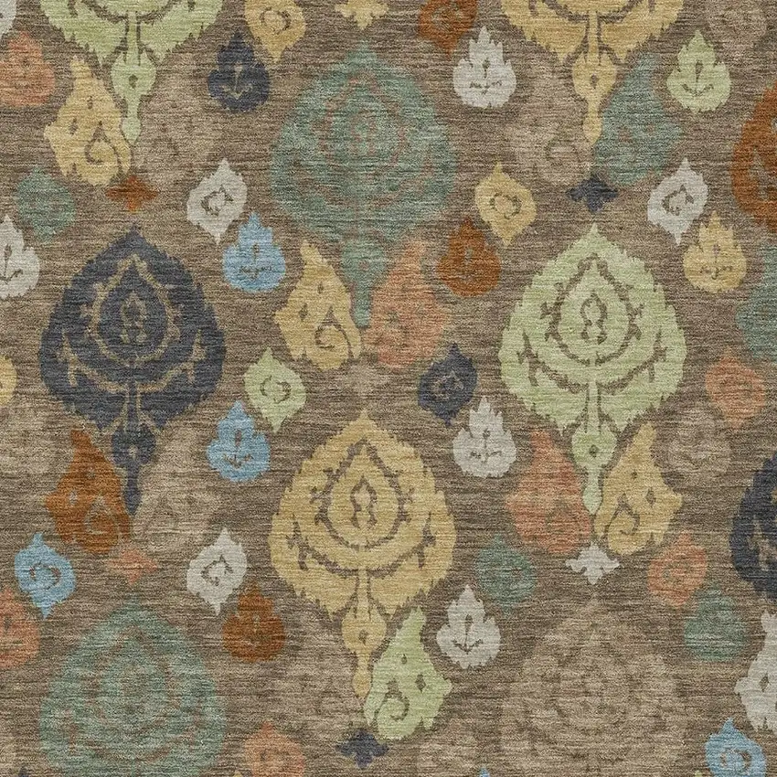 Chocolate And Charcoal Damask Washable Indoor Outdoor Area Rug Photo 2