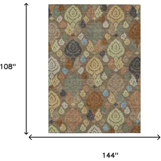 Chocolate And Charcoal Damask Washable Indoor Outdoor Area Rug Photo 6