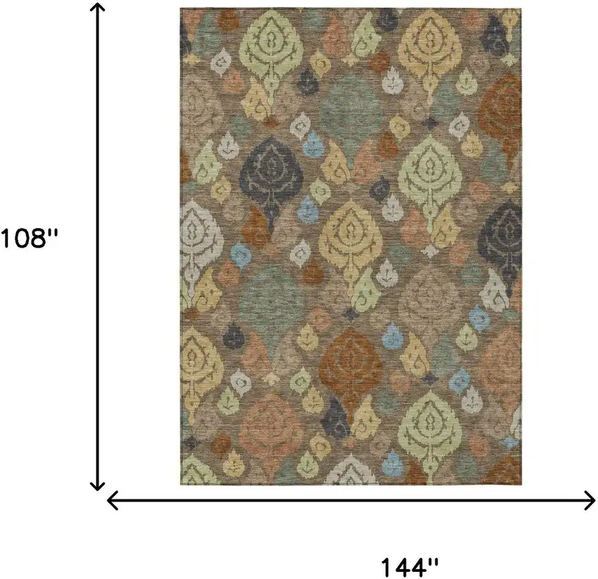 Chocolate And Charcoal Damask Washable Indoor Outdoor Area Rug Photo 6