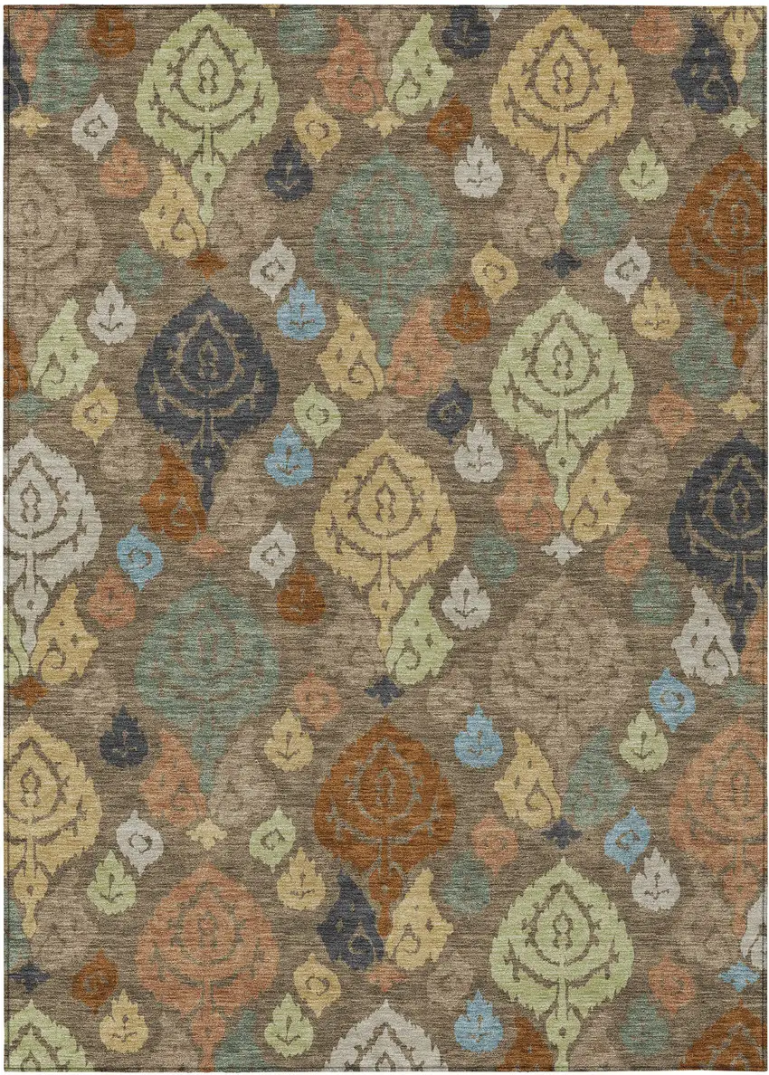 Chocolate And Charcoal Damask Washable Indoor Outdoor Area Rug Photo 1