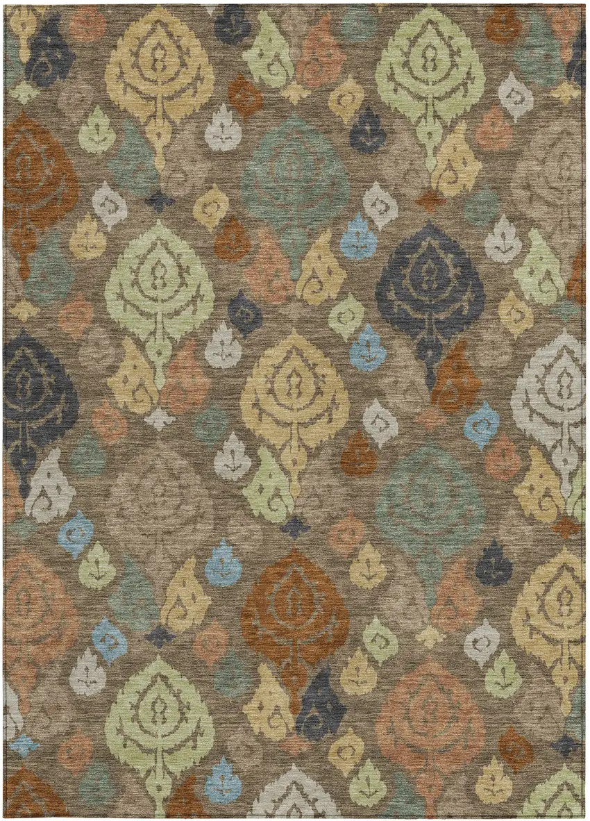 Chocolate And Charcoal Damask Washable Indoor Outdoor Area Rug Photo 3
