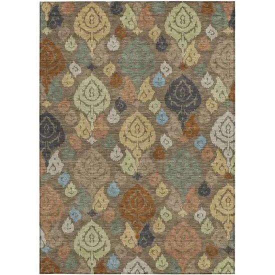 Chocolate And Charcoal Damask Washable Indoor Outdoor Area Rug Photo 3
