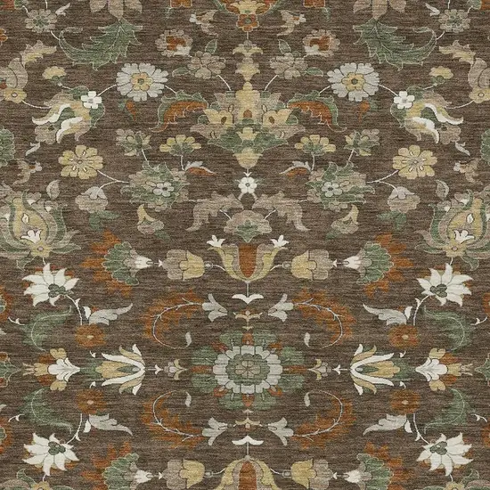 Chocolate And Charcoal Floral Medallion Washable Indoor Outdoor Area Rug Photo 2