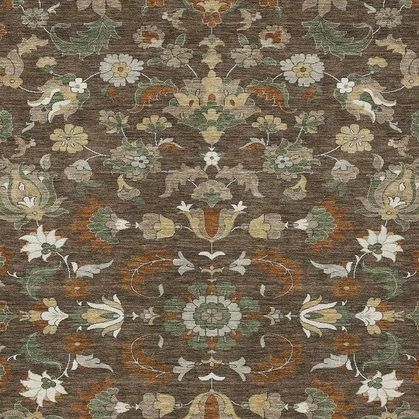 Chocolate And Charcoal Floral Medallion Washable Indoor Outdoor Area Rug Photo 2