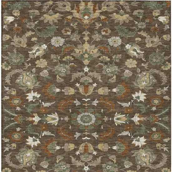 Chocolate And Charcoal Floral Medallion Washable Indoor Outdoor Area Rug Photo 3