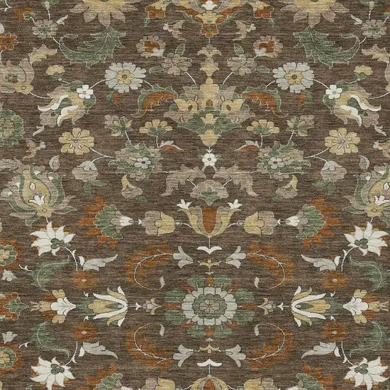 Chocolate And Charcoal Floral Medallion Washable Indoor Outdoor Area Rug Photo 2