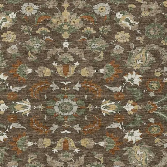 Chocolate And Charcoal Floral Medallion Washable Indoor Outdoor Area Rug Photo 2