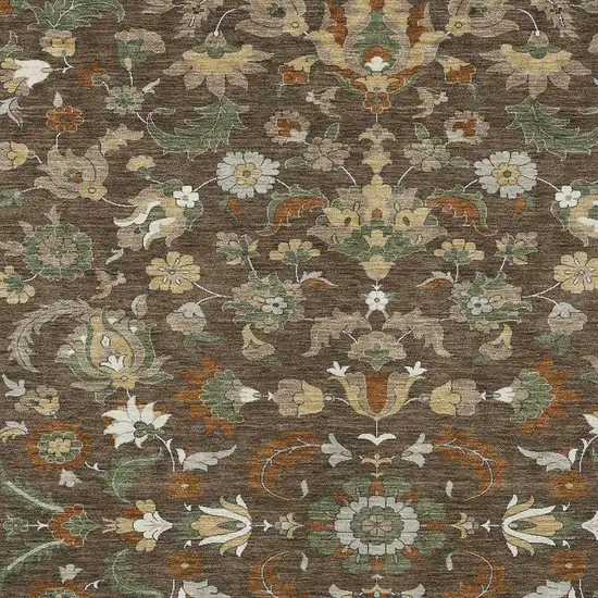 Chocolate And Charcoal Floral Medallion Washable Indoor Outdoor Area Rug Photo 2
