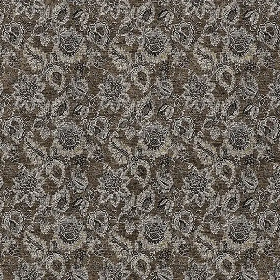 Chocolate And Charcoal Floral Washable Indoor Outdoor Area Rug Photo 6