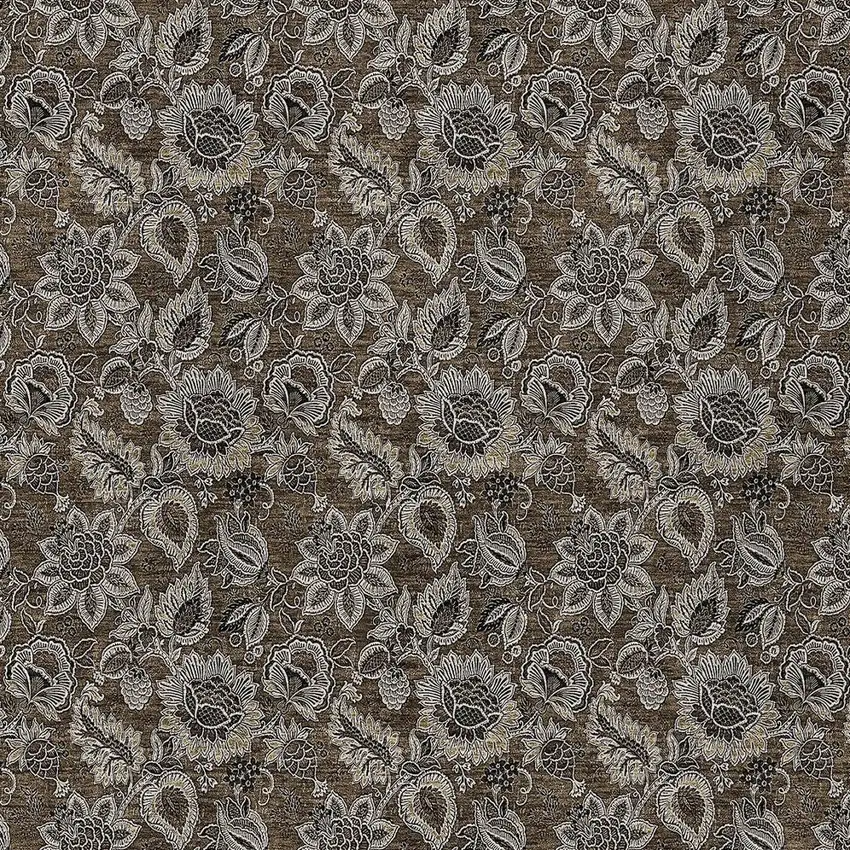 Chocolate And Charcoal Floral Washable Indoor Outdoor Area Rug Photo 6