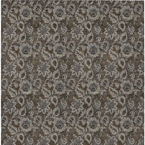 Chocolate And Charcoal Floral Washable Indoor Outdoor Area Rug Photo 7