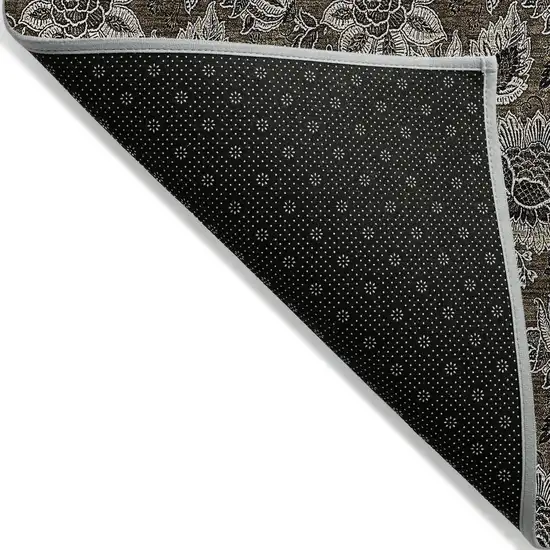 Chocolate And Charcoal Floral Washable Indoor Outdoor Area Rug Photo 4