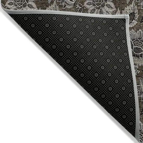 Chocolate And Charcoal Floral Washable Indoor Outdoor Area Rug Photo 4