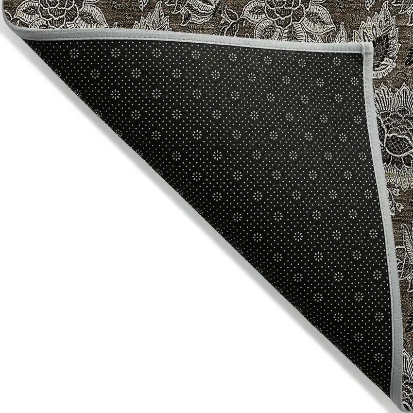 Chocolate And Charcoal Floral Washable Indoor Outdoor Area Rug Photo 4