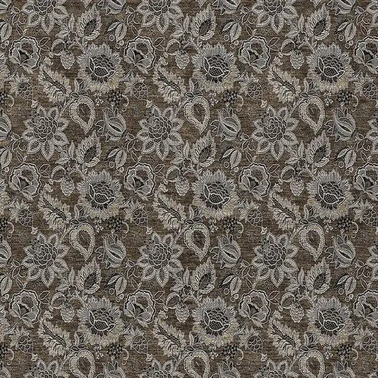 Chocolate And Charcoal Floral Washable Indoor Outdoor Area Rug Photo 6