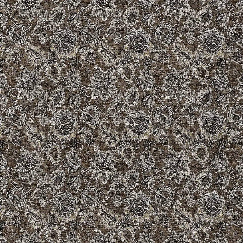 Chocolate And Charcoal Floral Washable Indoor Outdoor Area Rug Photo 6