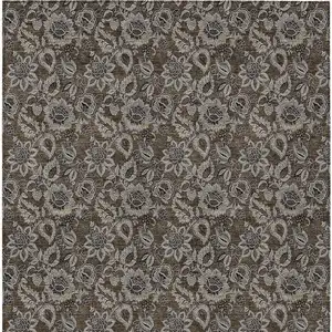 Photo of Chocolate And Charcoal Floral Washable Indoor Outdoor Area Rug