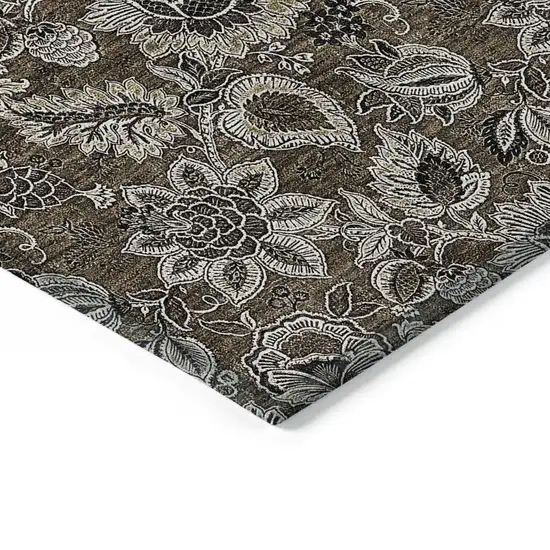 Chocolate And Charcoal Floral Washable Indoor Outdoor Area Rug Photo 4