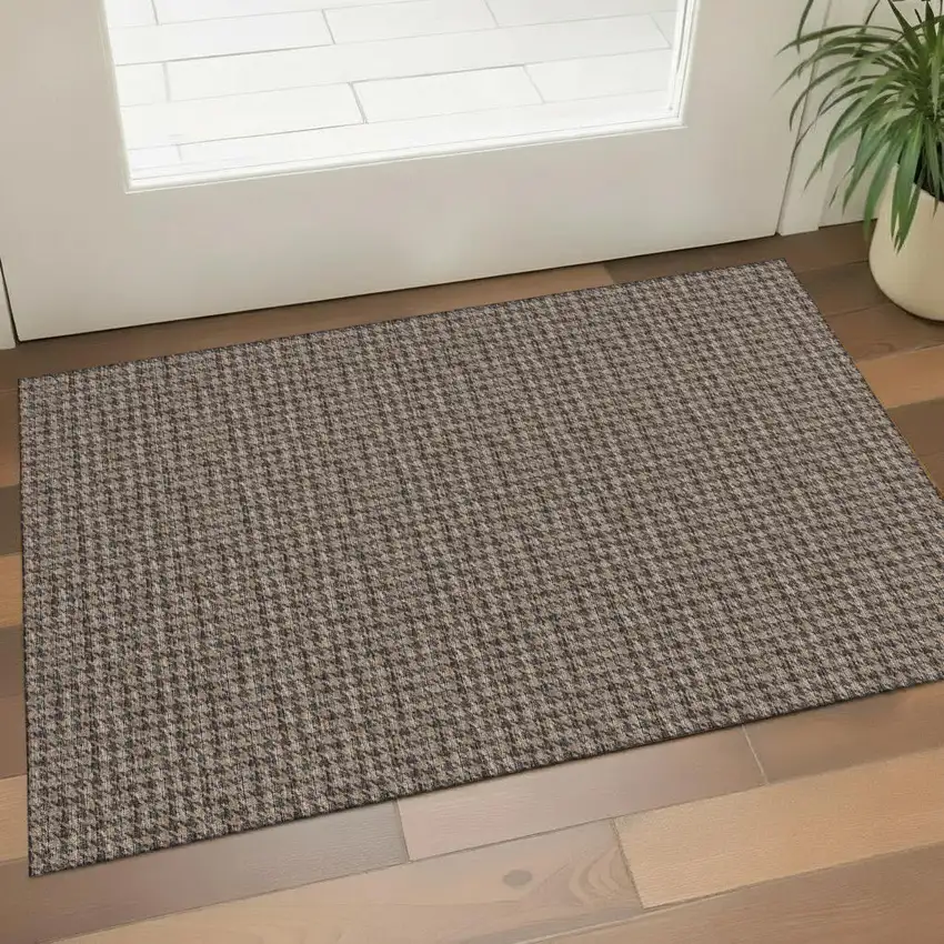 Chocolate And Coffee Houndstooth Washable Area Rug With UV Protection Photo 1