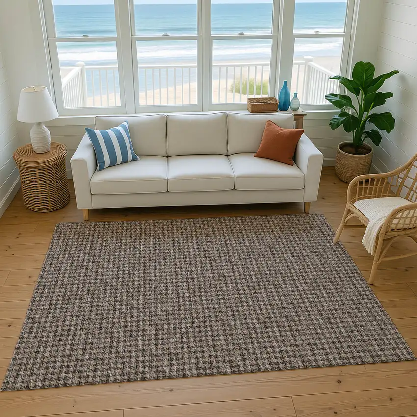 Chocolate And Coffee Houndstooth Washable Area Rug With UV Protection Photo 5