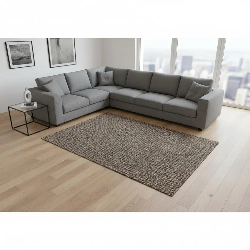 Chocolate And Coffee Houndstooth Washable Area Rug With UV Protection Photo 1