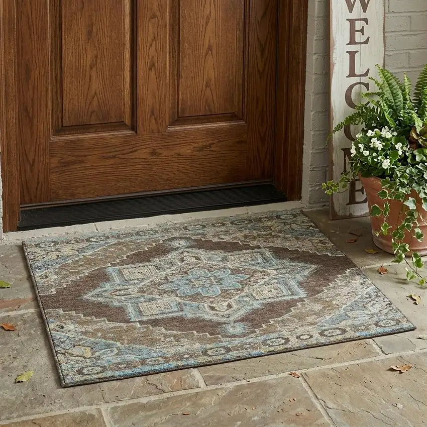 Chocolate And Coffee Oriental Washable Indoor Outdoor Area Rug Photo 1