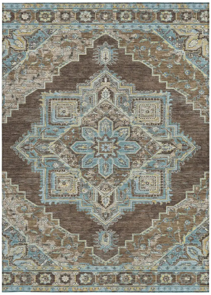 Chocolate And Coffee Oriental Washable Indoor Outdoor Area Rug Photo 4